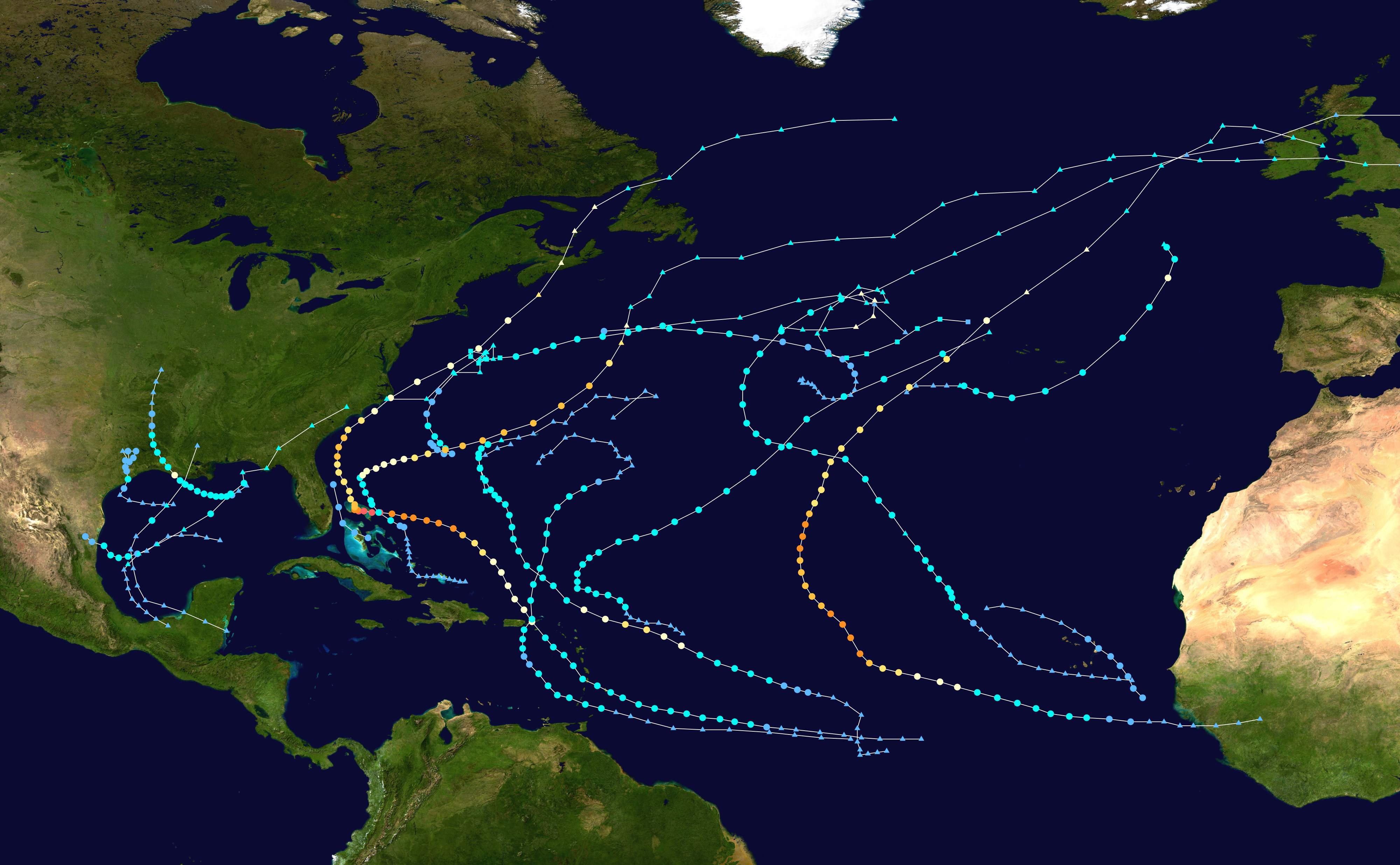 Atlantic hurricane season summary map